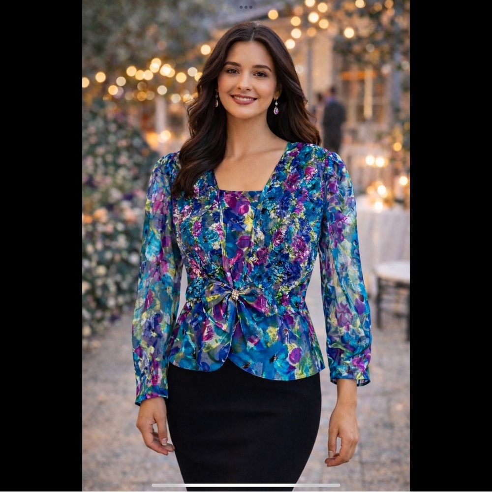 Rare Vintage Patra Made USA 80s 90s Floral Peplum Blouse Size 10 - Picture 4 of 16